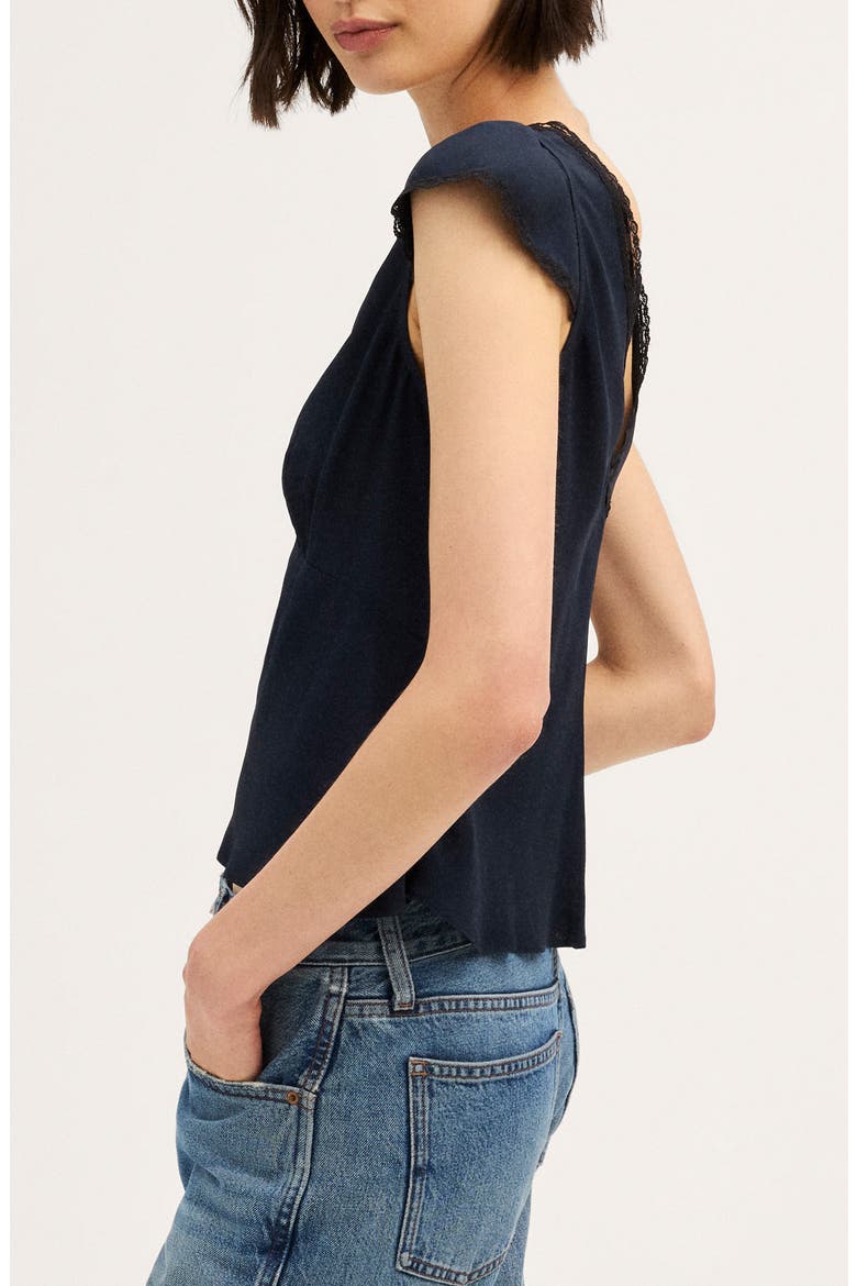 Layton Lace Trim V-Neck Top, Alternate, color, DEEP INDIGO
