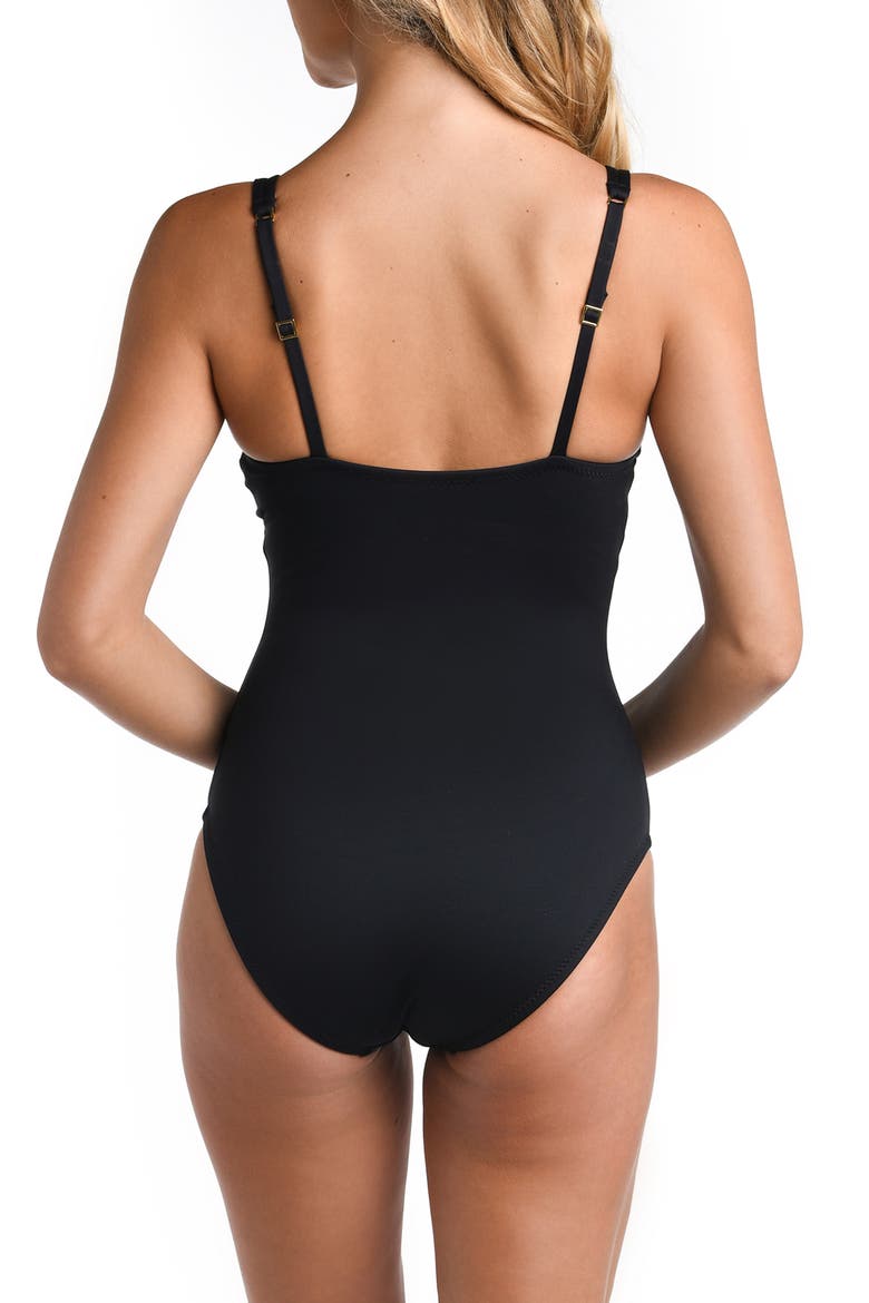 Luxe Plunge Keyhole Compression One-Piece Swimsuit, Alternate, color, BLACK