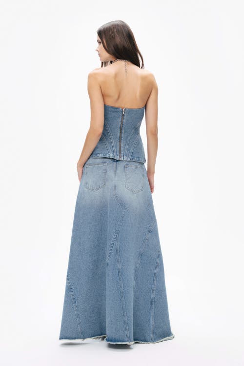 NOCTURNE NOCTURNE SWEETHEART NECKLINE DENIM BLOUSE