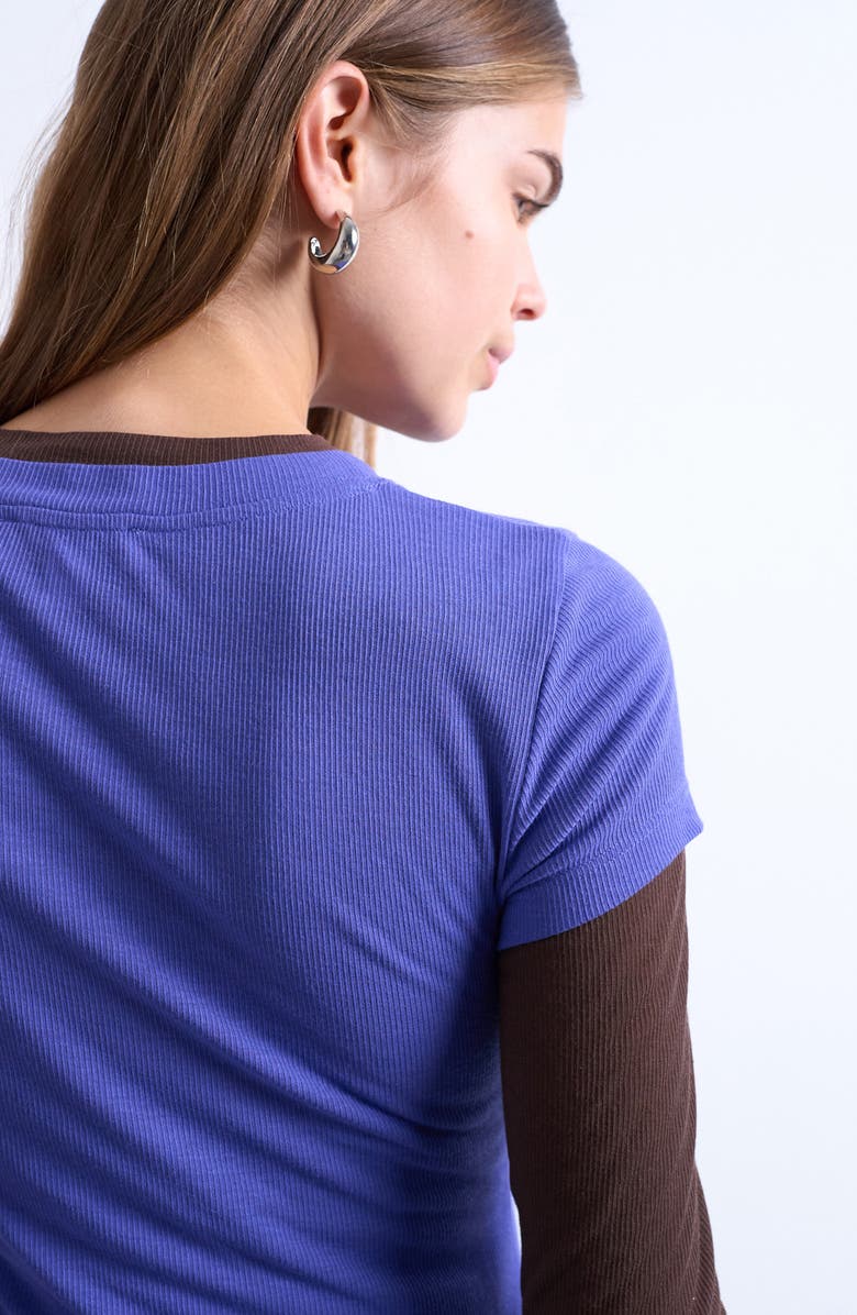 Topshop Sheer Rib Double Layer Long Sleeve Top, Alternate, color, Purple