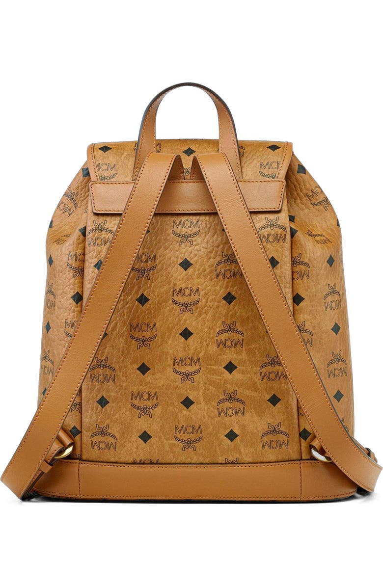 MCM Small Aren Drawstring Backpack in Visetos, Alternate, color, Brown