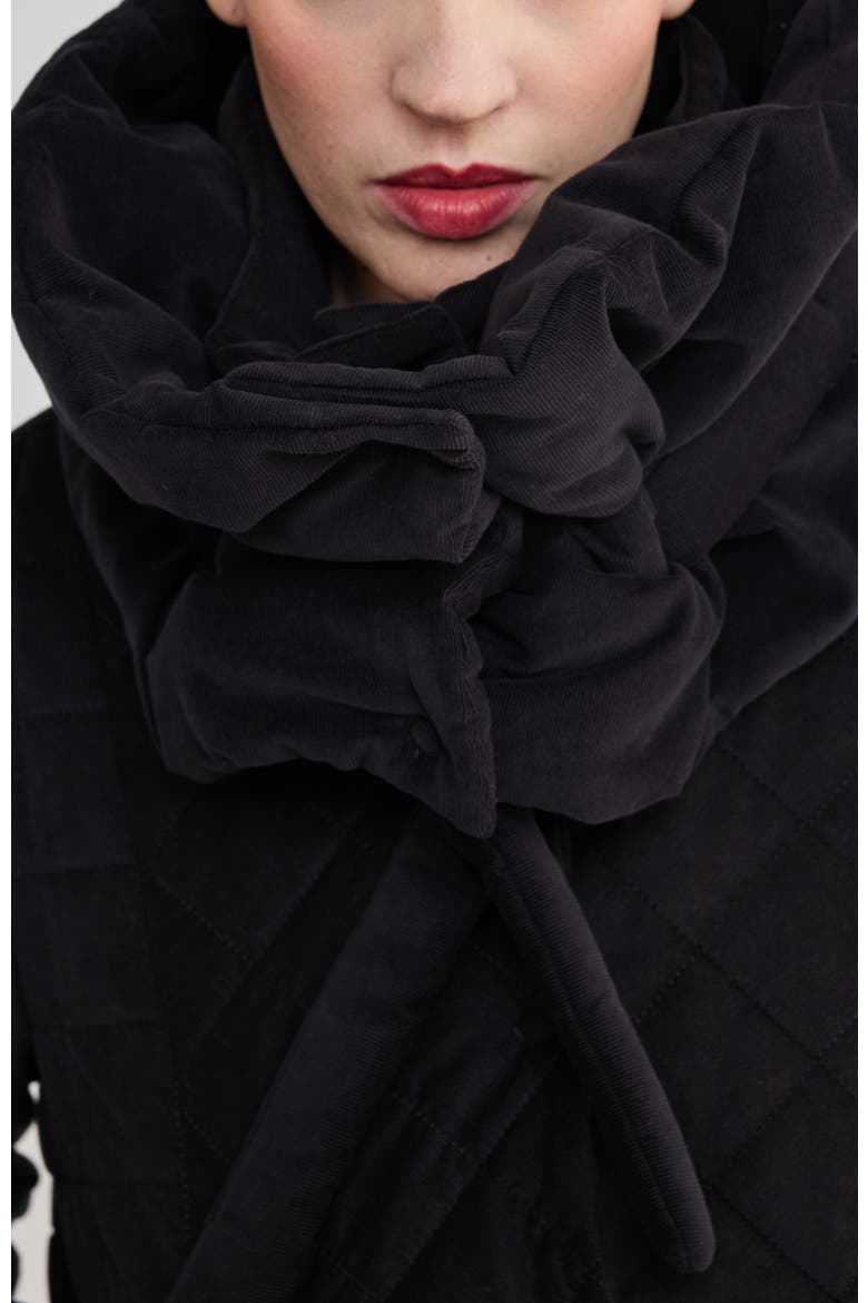 Violette Quilted Velvet Scarf, Alternate, color, Black