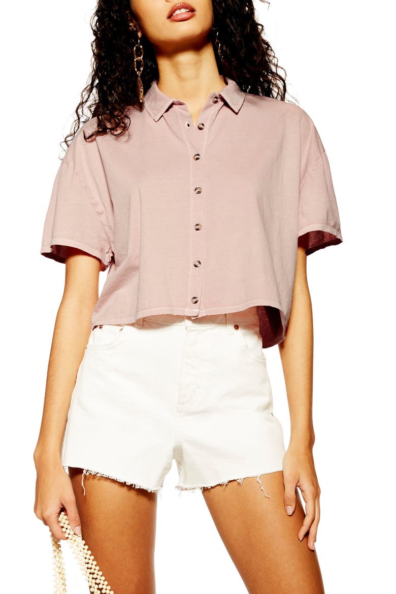 Boxy Button Through Polo Shirt, Main, color, PINK