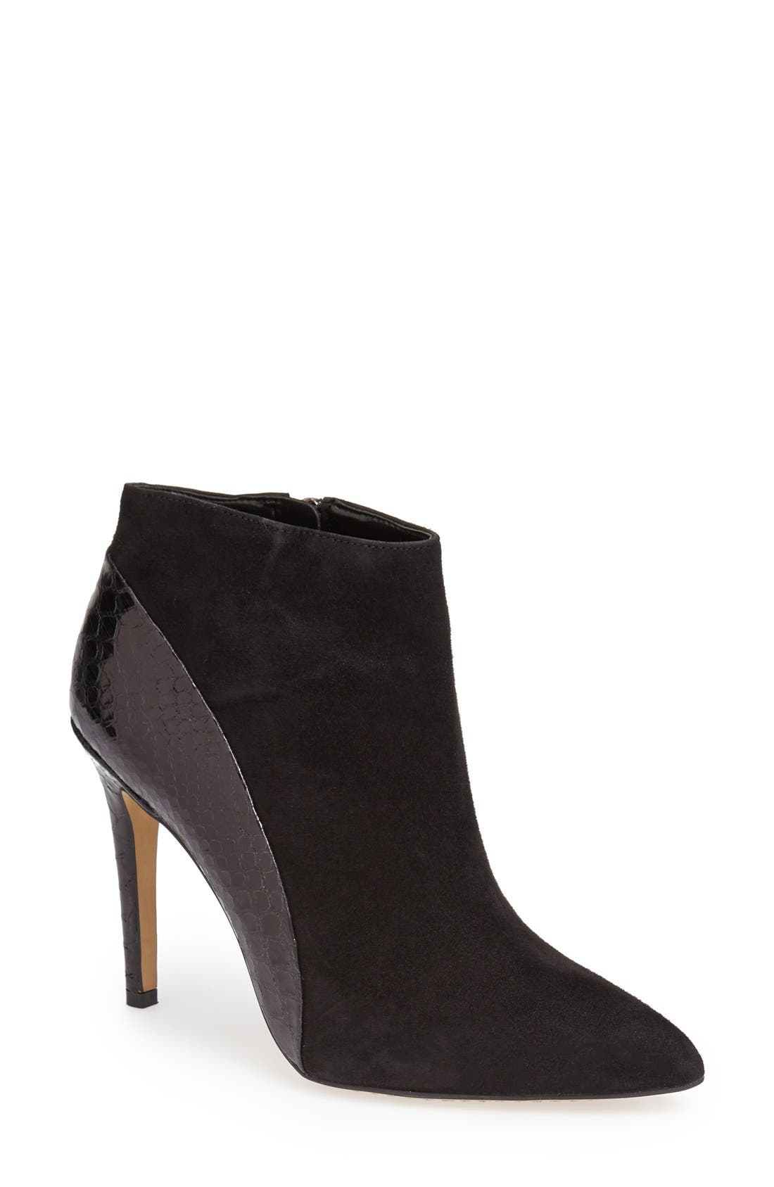 'Kasi' Pointy Toe Bootie (Nordstrom Exclusive), Main, color, BLACK SUEDE/ SNAKE