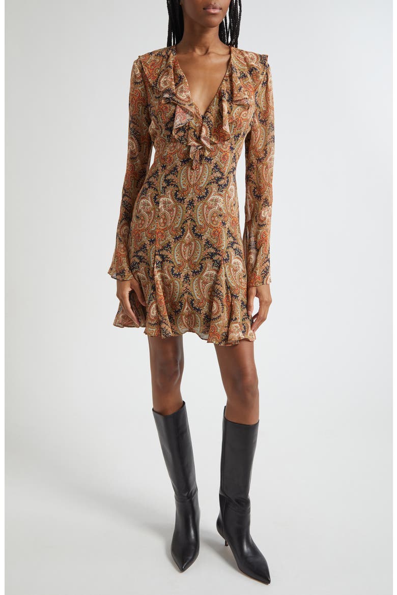 Adrienne Long Sleeve Silk Dress, Main, color, NAVY MULTI