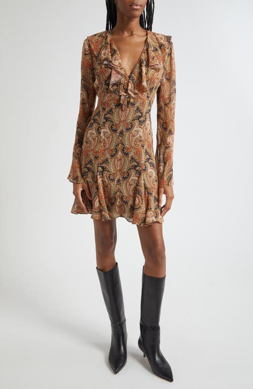 Veronica Beard Adrienne Long Sleeve Silk Dress In Gold