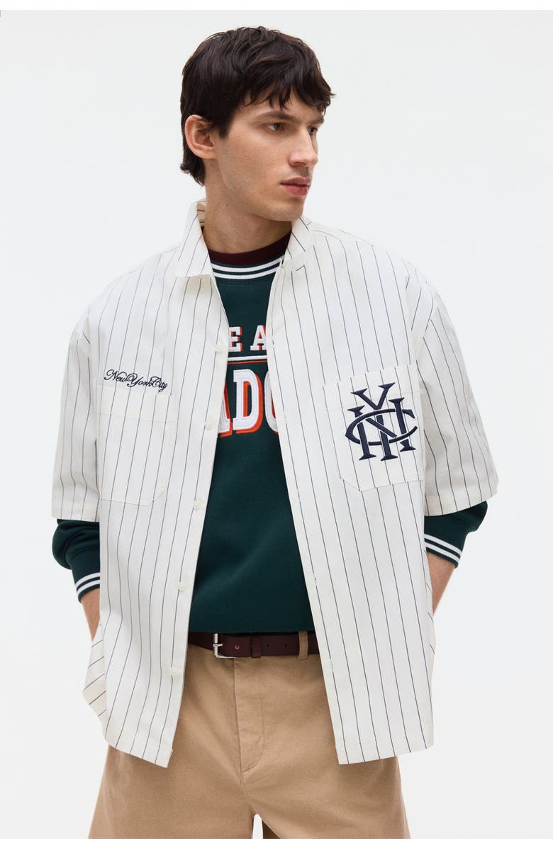 H&M Regular Fit Embroidered-motif Shirt, Alternate, color, White/Striped