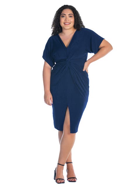 Short Sleeve V-Neck Twist Front Split Hem Dress