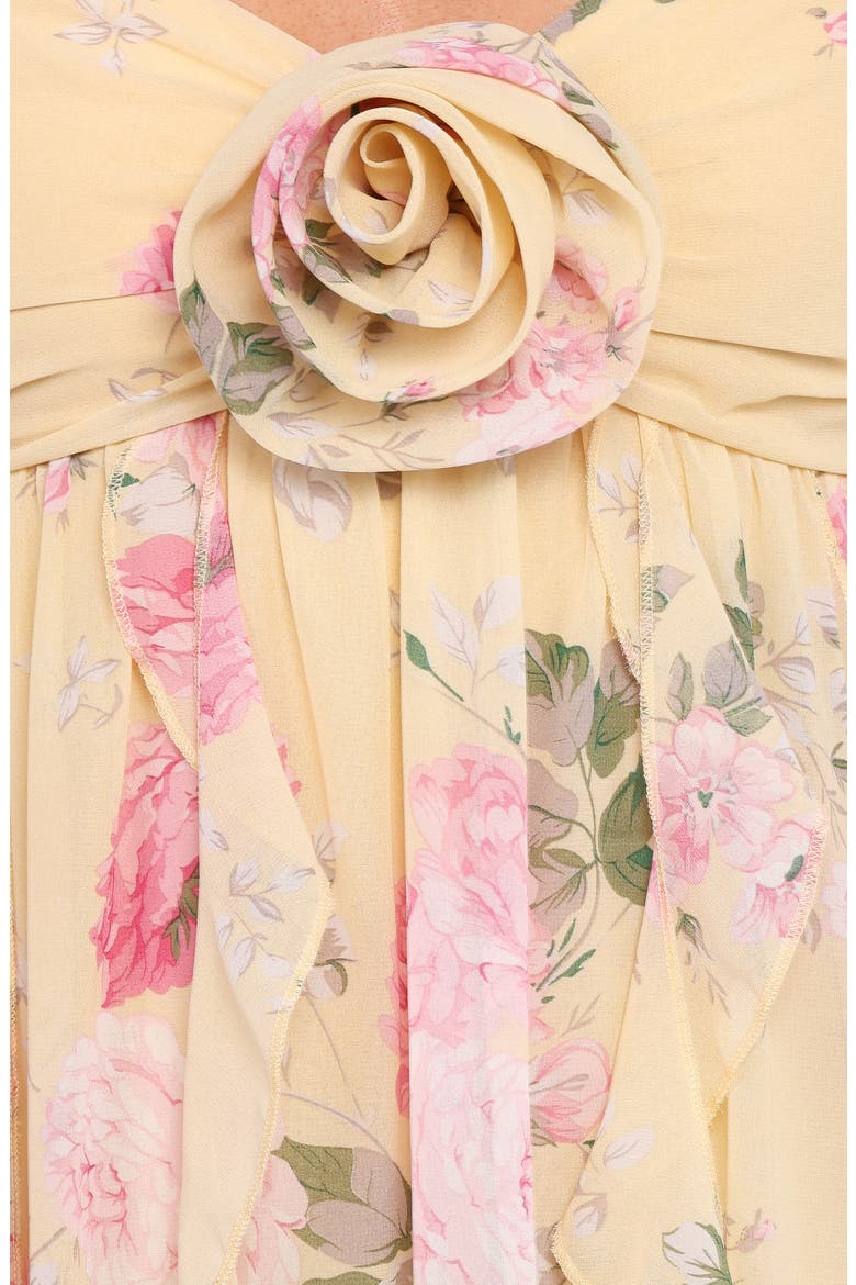 Tully Floral Rosette Maxi Dress with Removable Scarf, Alternate, color, YELLOW FLORAL