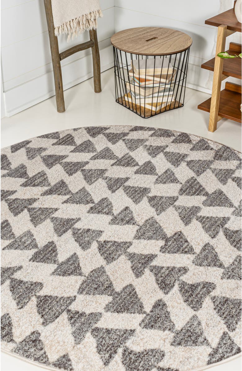 JONATHAN Y Aisha Moroccan Triangle Geometric Round Area Rug, Alternate, color, Cream/Gray