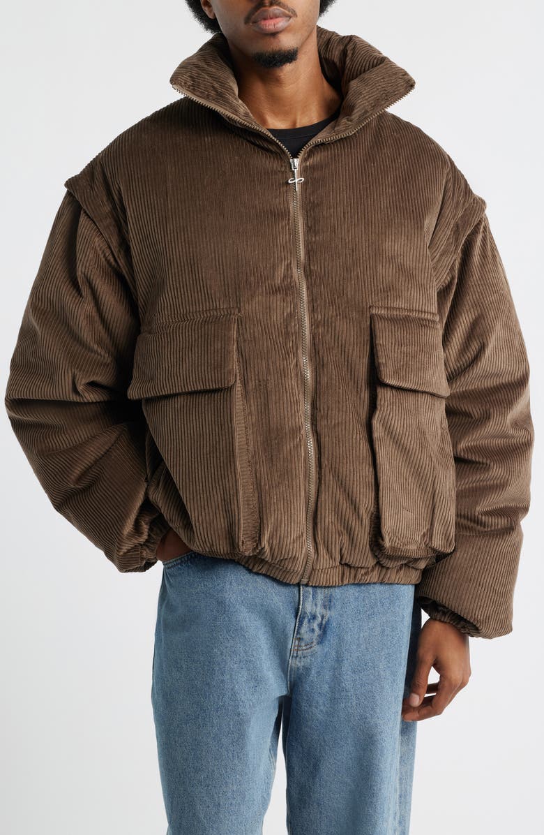 SANTO STUDIO Avola Cotton Corduroy Down Jacket, Alternate, color, Charcoal