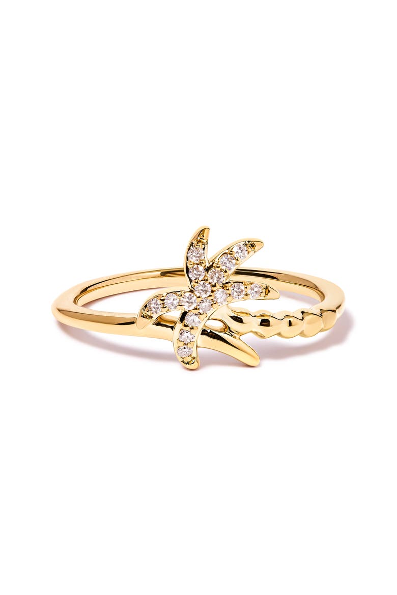 10K Yellow Gold 1/10 Cttw Diamond Palm Tree Statement Ring, Main, color, Yellow