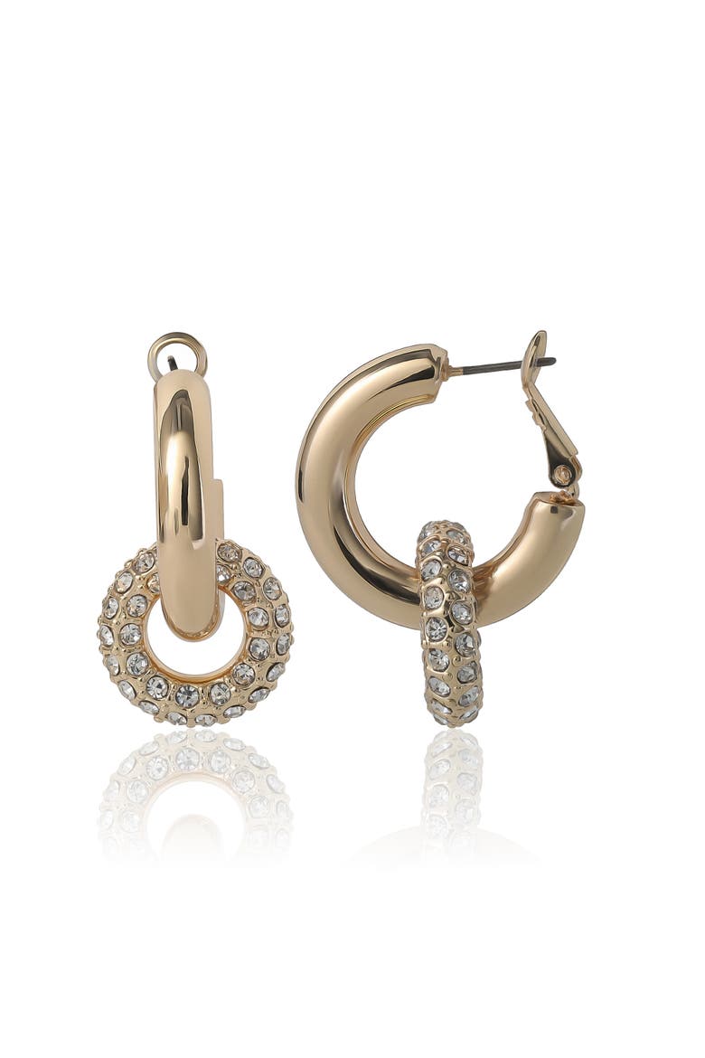 Pavé and Polished Gold-Tone Double Hoop Earrings, Main, color, Gold Tone
