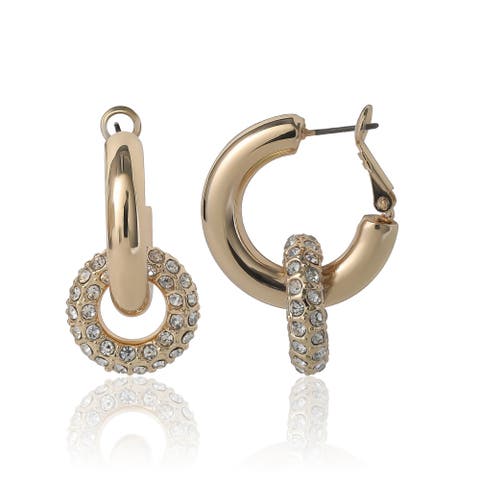 Pavé and Polished Gold-Tone Double Hoop Earrings