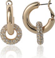 BCBG Pavé and Polished Gold-Tone Double Hoop Earrings