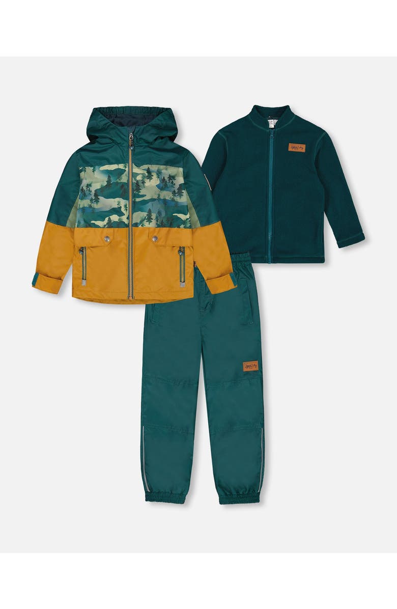 Deux par Deux Boy's 3-In-1 Mid-Season Outerwear Set With Colorblock Jacket Forest Green And Orange, Main, color,