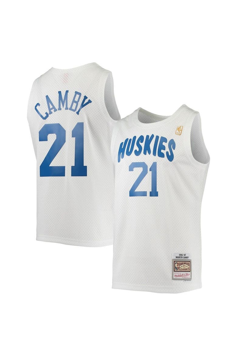 Men's Mitchell & Ness Marcus Camby White Toronto Raptors 1996/97 Hardwood Classics Swingman Jersey, Main, color, White