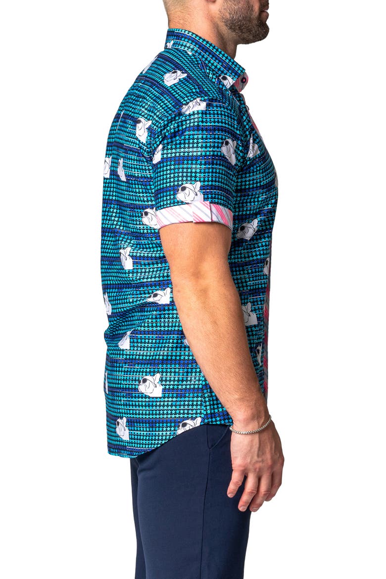 Galileo Dog Dream Regular Fit Short Sleeve Button-Up Shirt, Alternate, color, BLUE