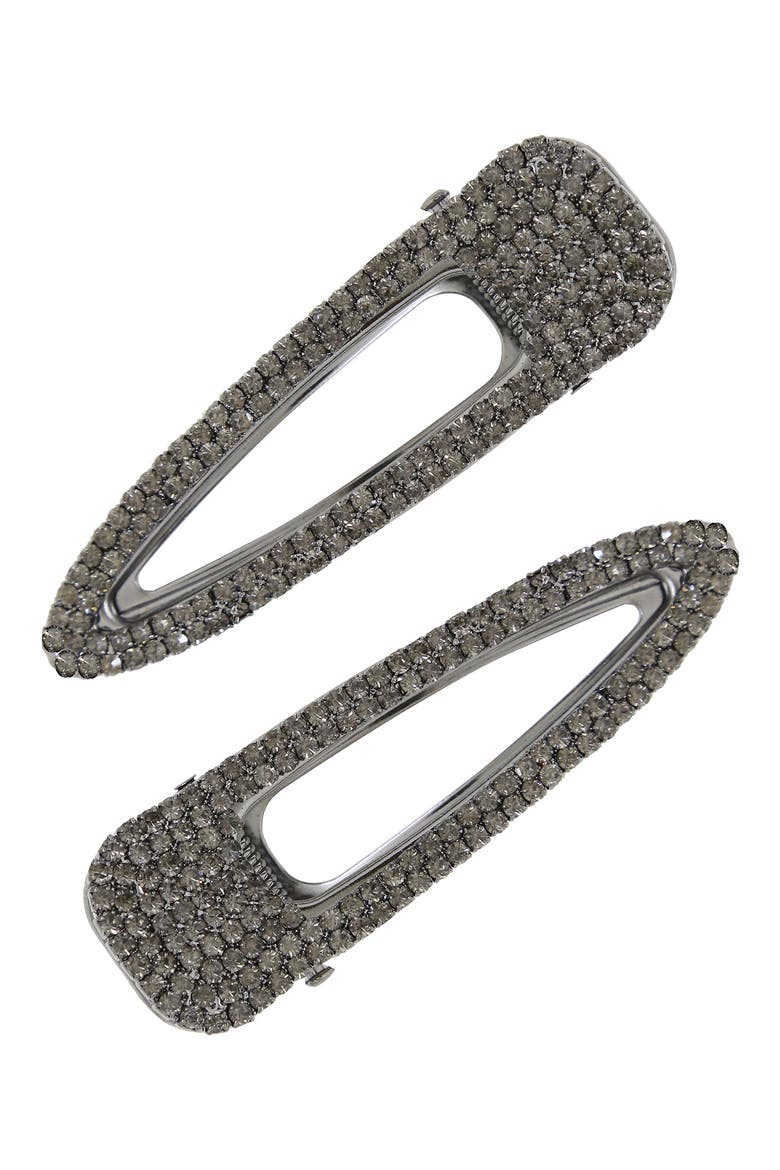 Set of 2 Crystal Hair Clips, Main, color, GREY