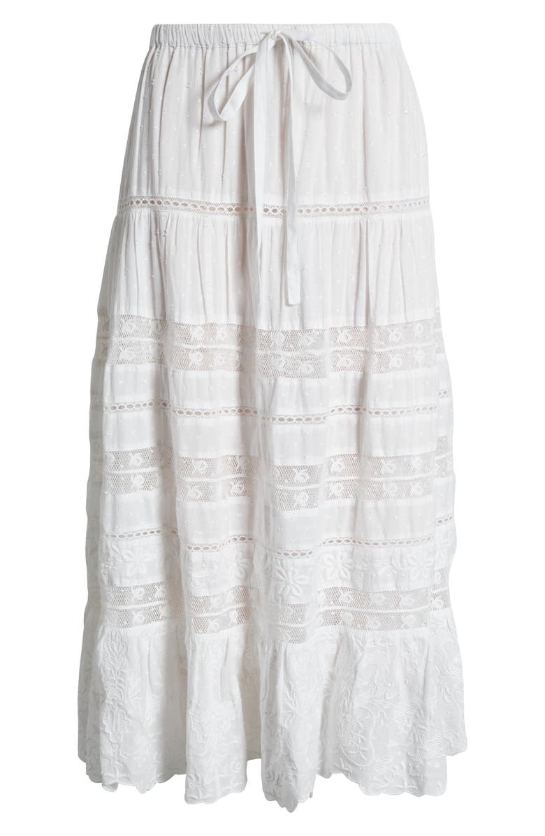 LoveShackFancy Donna Lace Tie Waist Maxi Skirt, Alternate, color, White
