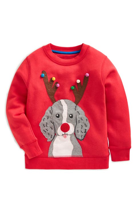 Kids' Holiday Reindeer Dog Appliqué Graphic Sweatshirt (Toddler, Little Kid & Big Kid)