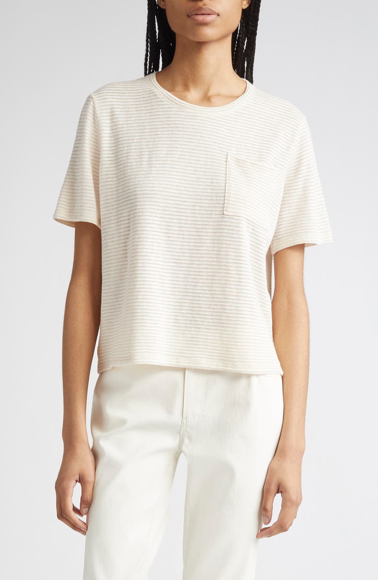 Lafayette 148 New York Short Sleeve T-Shirt with Pocket, Main, color, Cloud Multi