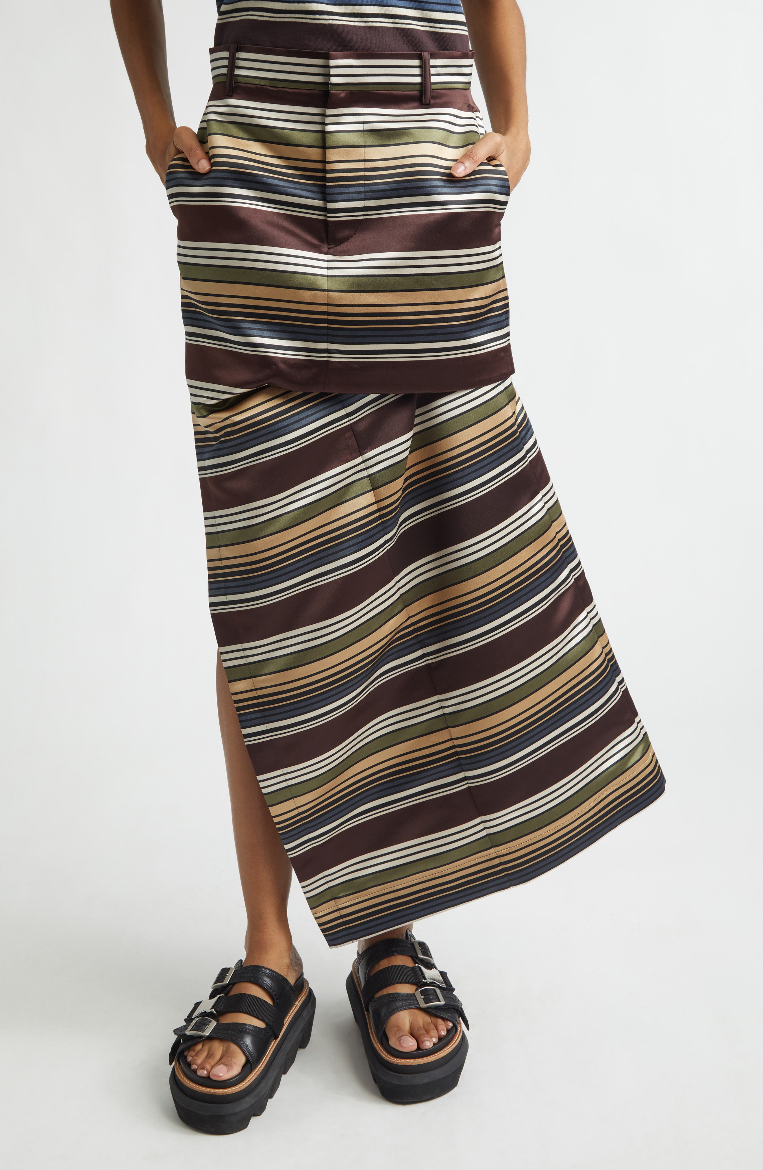 Horizontal Stripe Satin Skirt