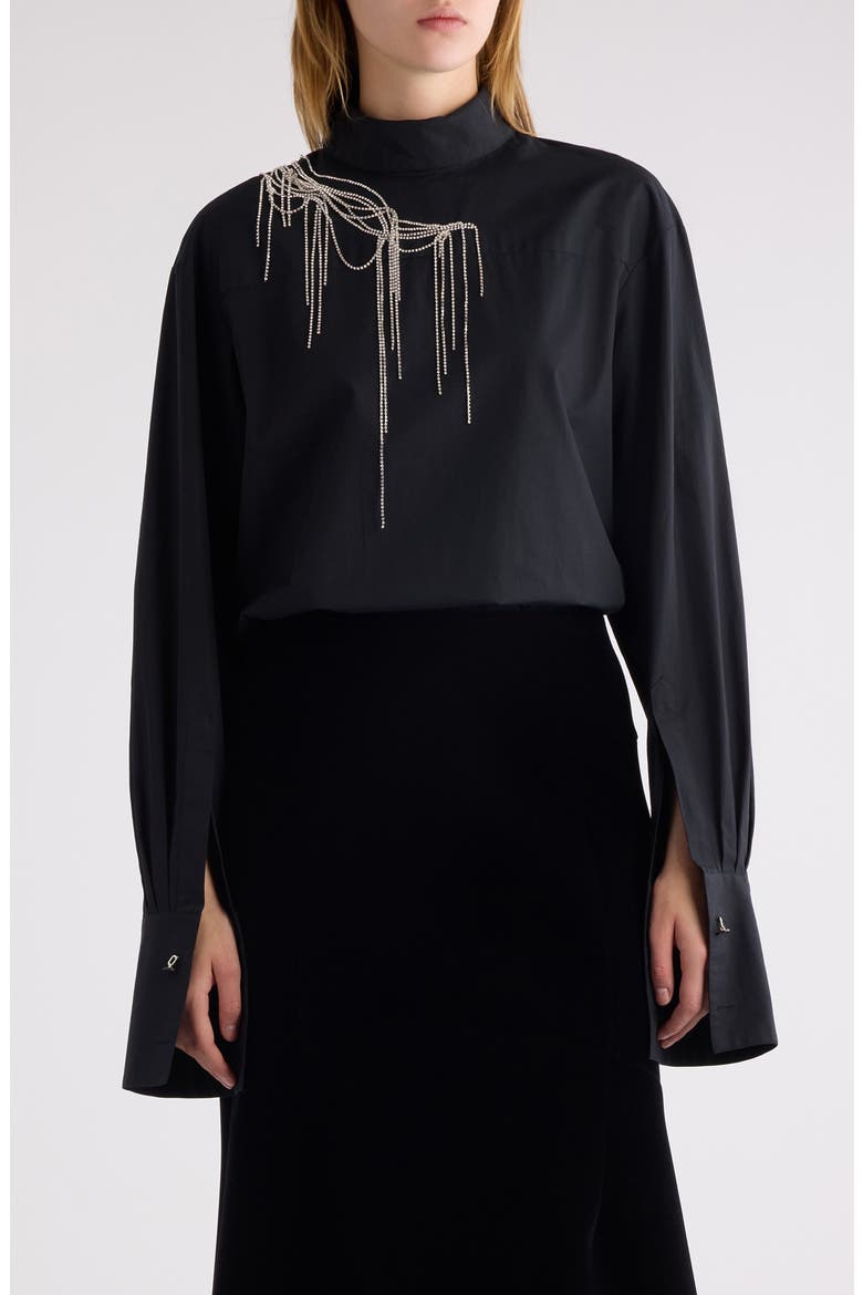 Corso Crystal Chain Detail Long Sleeve Shirt, Main, color, BLACK