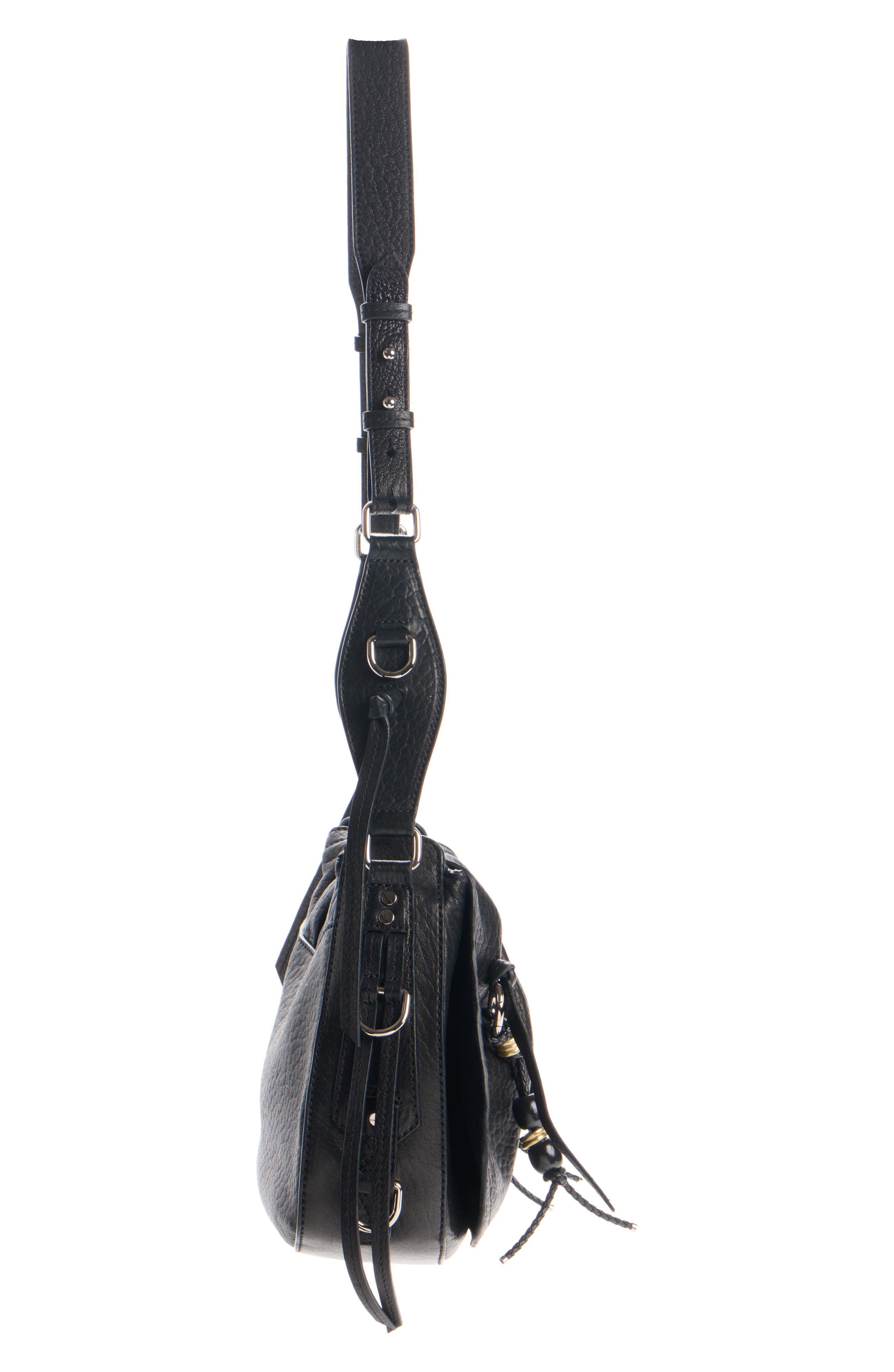 Isabel Marant Bolton Bubble Pebbled Leather Hobo Bag, Alternate, color, Black/ Silver