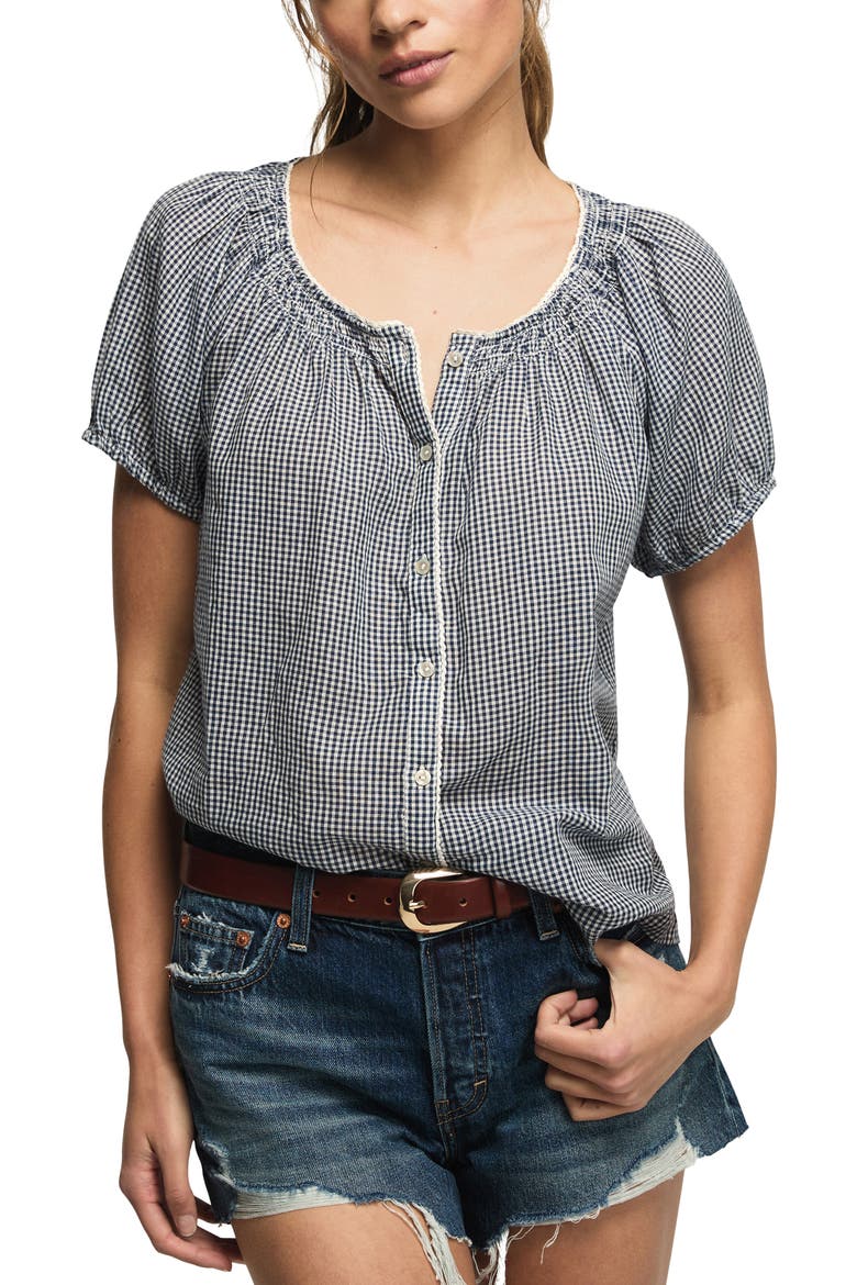 Flowy Raglan Sleeve Top, Main, color, NAVY GINGHAM
