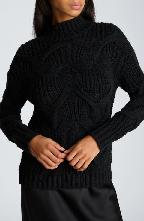 Oversized Cable Knit Mock Neck Sweater