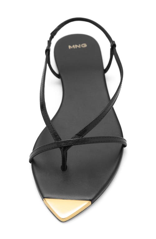 Mango Leather Sandals With Strap And Contrasting Toe Black In Black