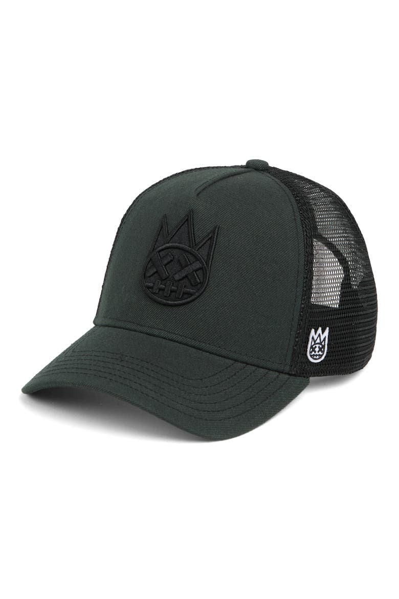 Shimuchan Logo Embroidered Mesh Trucker Hat, Main, color, BLACK
