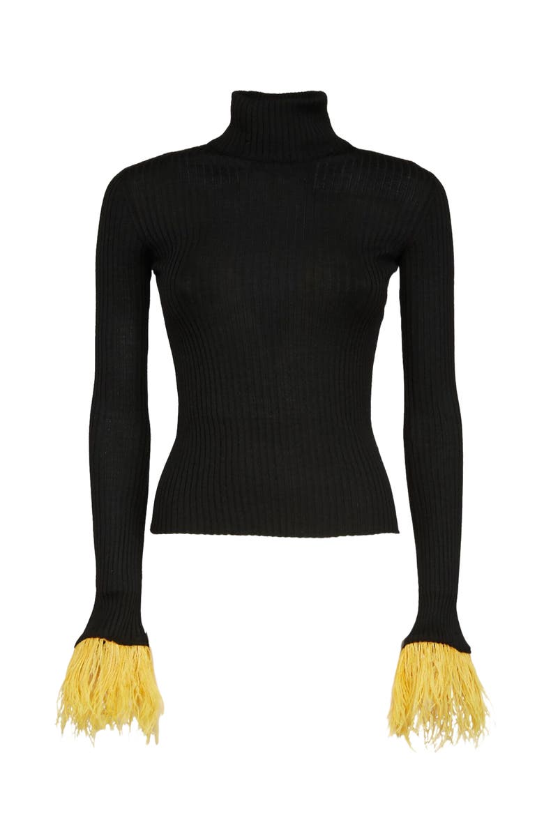 La DoubleJ High Kick Top With Feathers Black, Alternate, color, Black