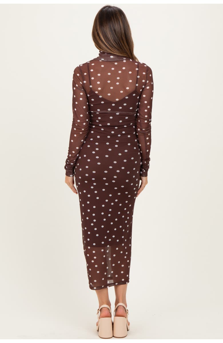 PinkBlush Polka Dot Mesh Overlay Midi Dress, Alternate, color, Brown