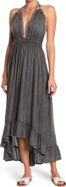 BOHO ME Open Back Plunge Neck Ombré Halter Dress