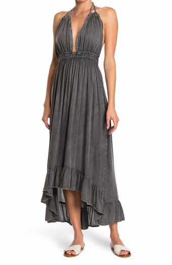 BOHO ME Open Back Plunge Neck Ombré Halter Dress