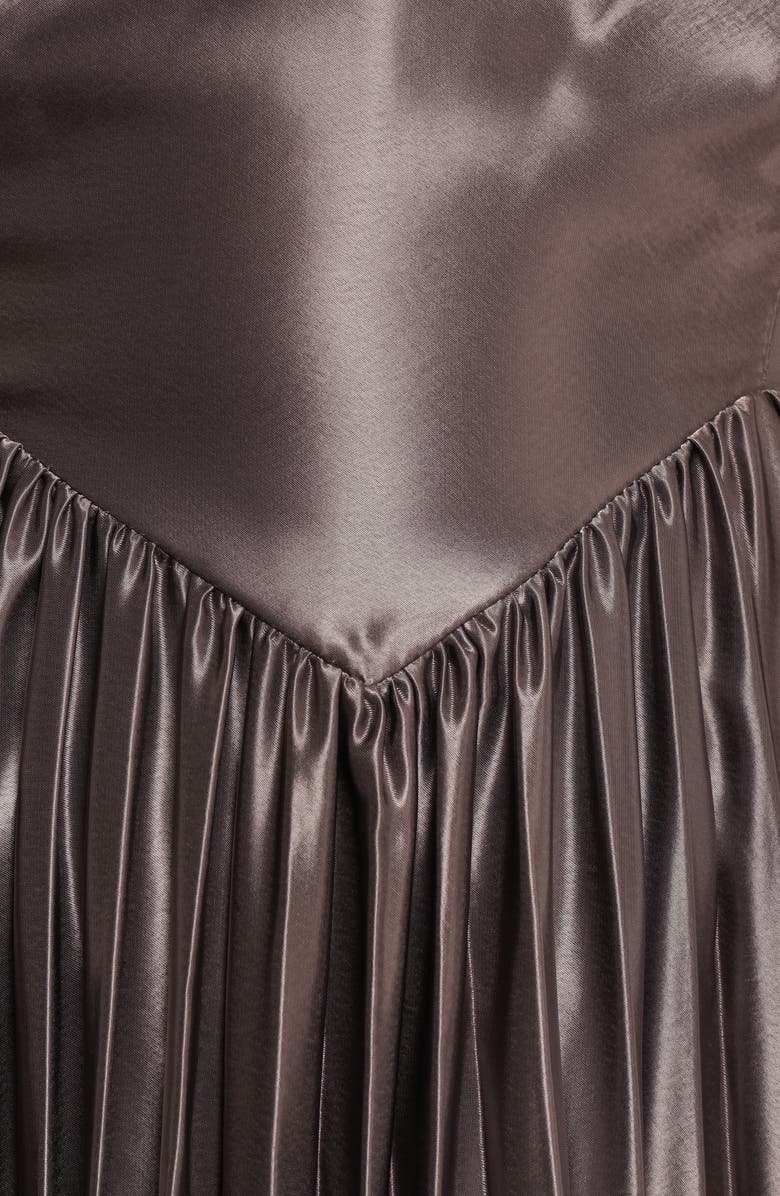 Petal & Pup Camala Metallic Satin Pleated Maxi Dress, Alternate, color, Grey Silver