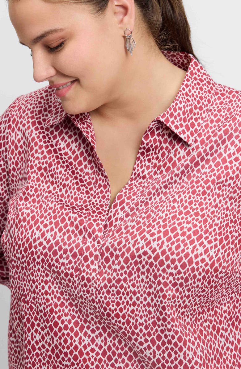 Foxcroft Frankie Abstract Print Cotton Sateen Popover Top, Alternate, color, Red