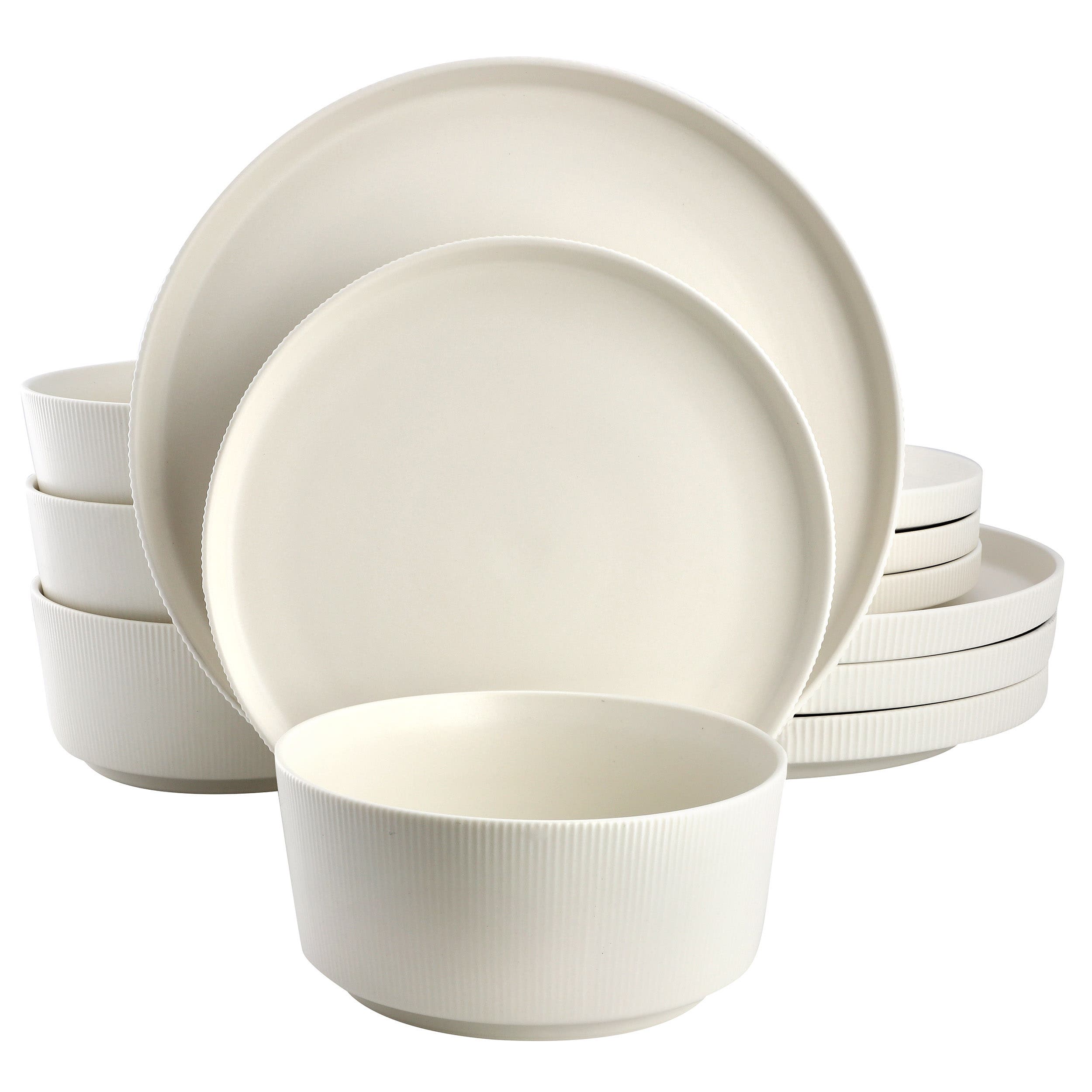 Gibson Home 12 Piece Stoneware Dinnerware Set In White