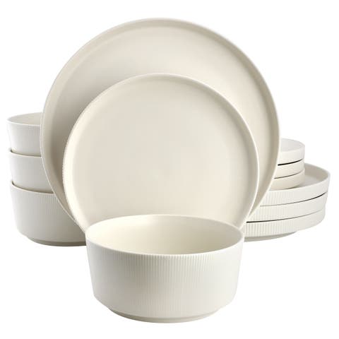 12 Piece Stoneware Dinnerware Set in Off-White