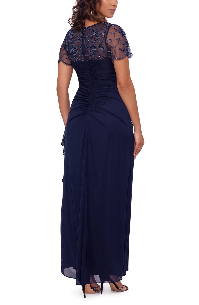 Xscape Evenings Xscape Beaded Short Sleeve Chiffon Gown, Alternate, color,