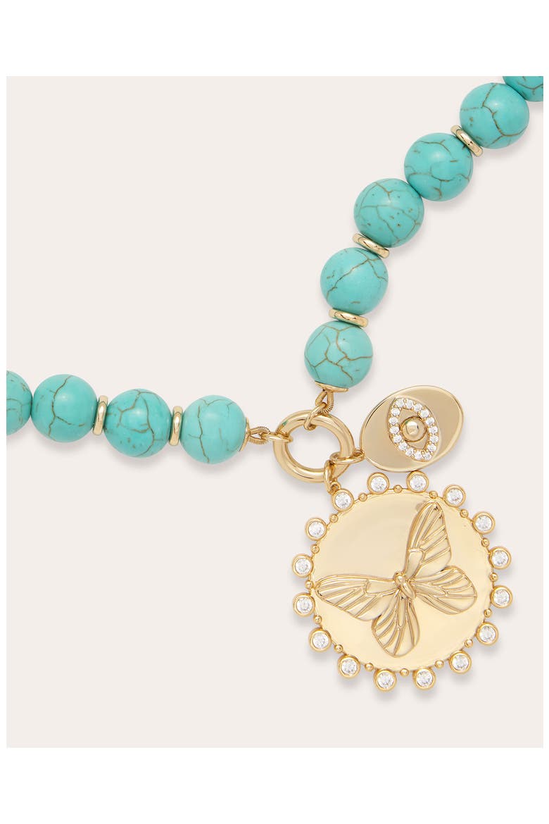 Reva Butterfly Pendant Synthetic Turquoise Bead Necklace, Alternate, color, TURQUOISE