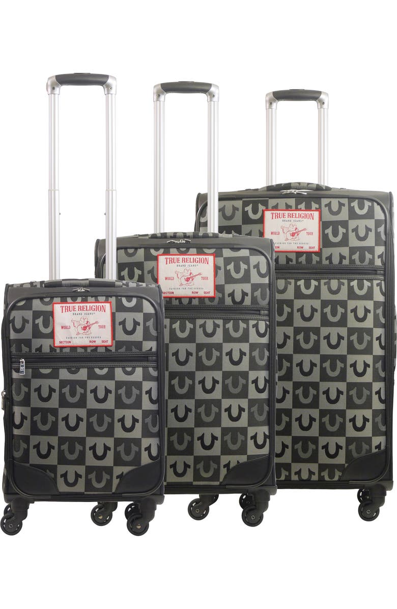 True Religion Soft Sided 3 pc checkered spinner Luggage Set, Alternate, color,