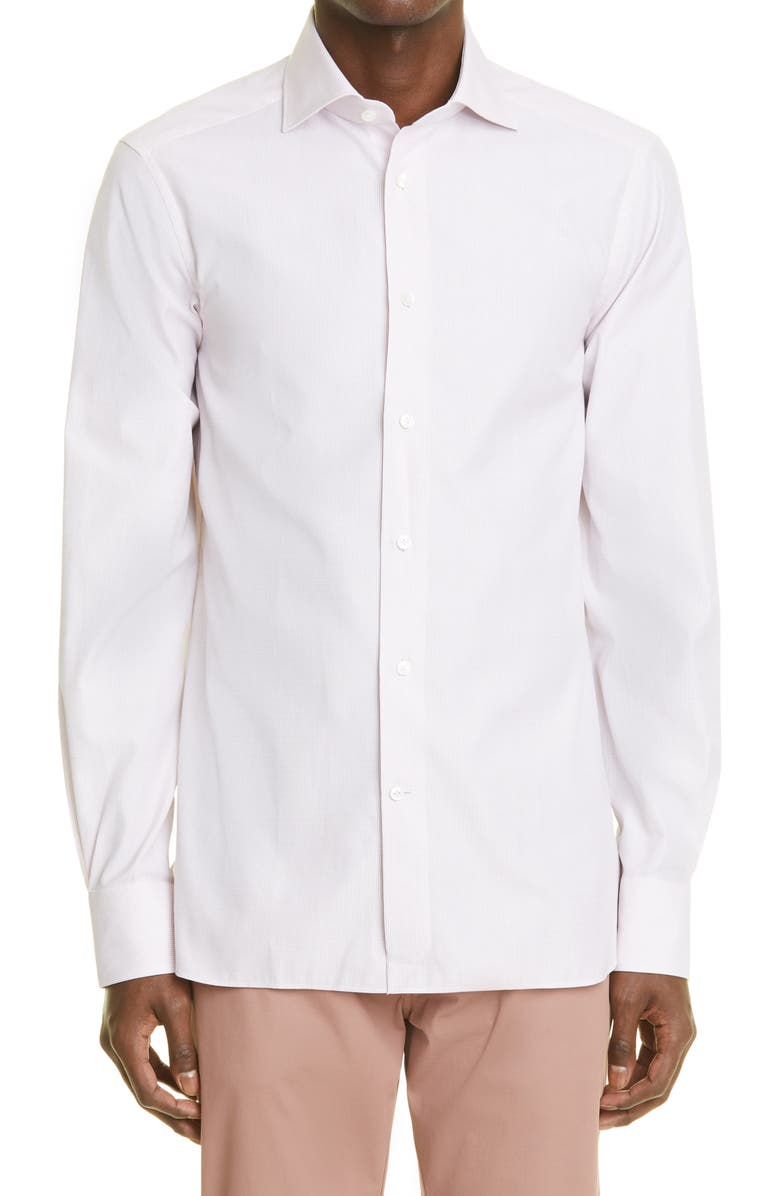 ZEGNA Trofeo<sup>™</sup> Microcheck Cotton Button-Up Shirt, Main, color,