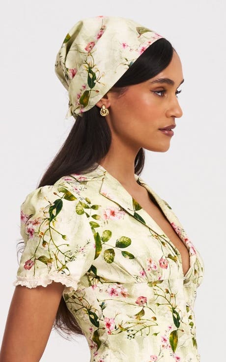 Spring Affair Print Linen Head Wrap Scarf