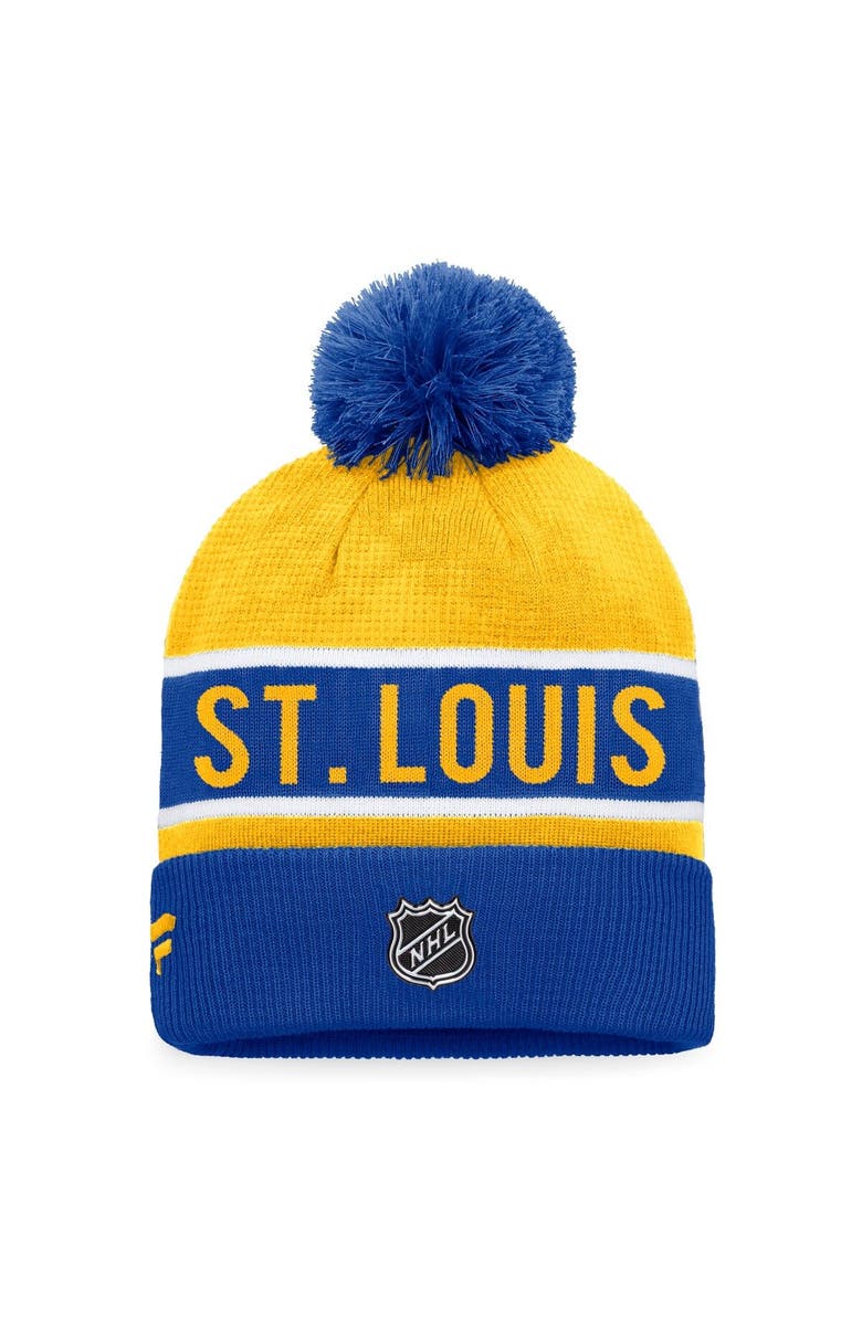 FANATICS Men's Fanatics Branded Royal/Gold St. Louis Blues Authentic Pro Rink Cuffed Knit Hat with Pom, Alternate, color, Royal