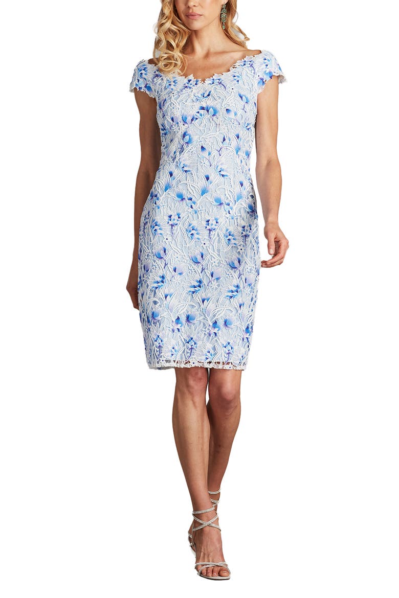 Embroidered Lace Cocktail Dress, Alternate, color, WHITE/ BLUE