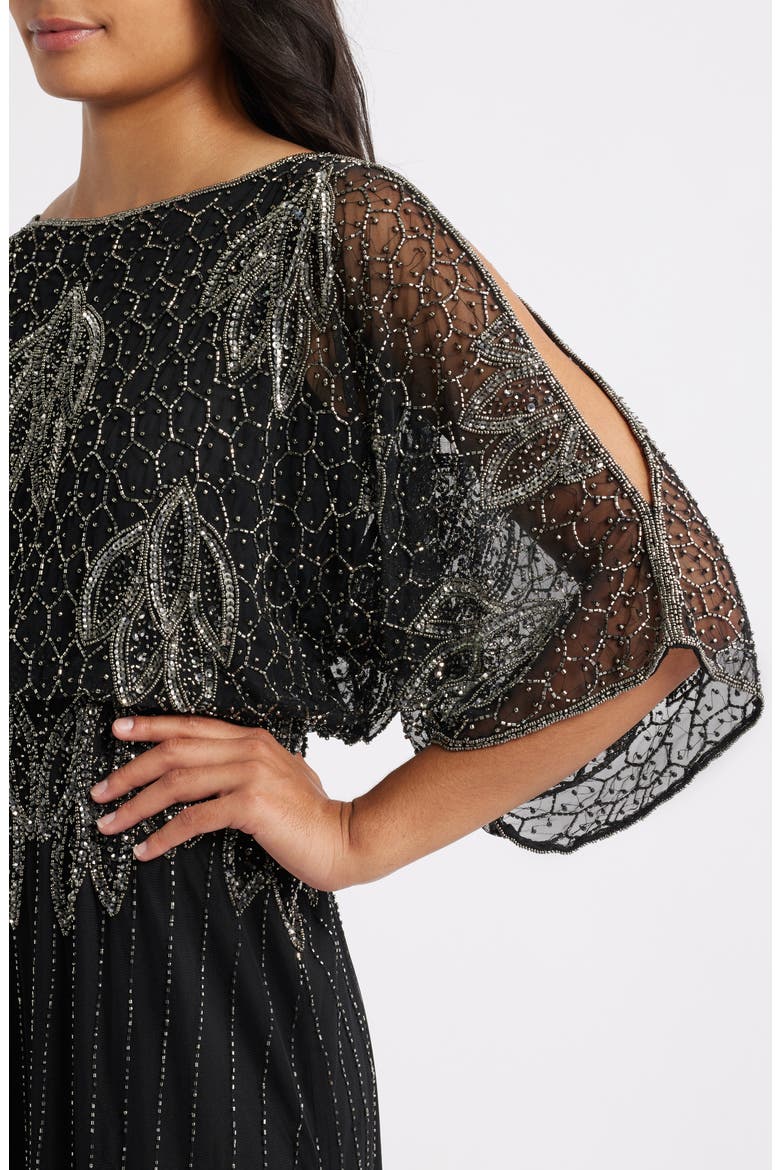Embellished Cold Shoulder Blouson Cocktail Dress, Alternate, color, BLACK MERCURY