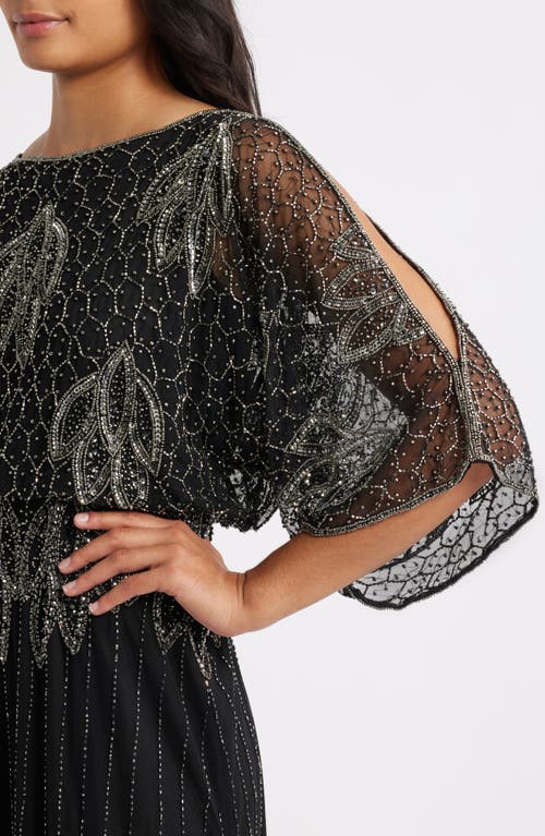 Pisarro Nights Embellished Cold Shoulder Blouson Cocktail Dress In Black